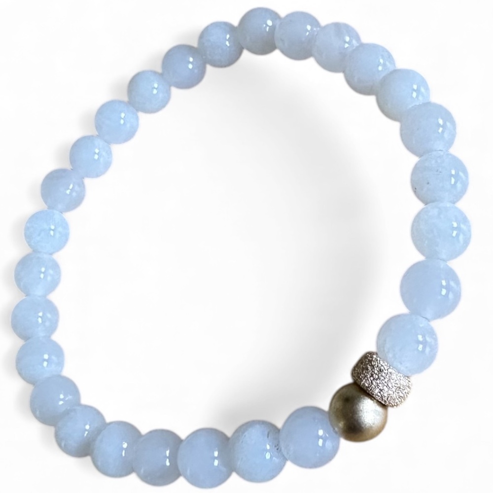 Polished Milky Quartz 6mm Stretch Bracelet w/ 14k Gold Filled Spacers